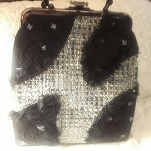 Black and white ostrich purse new never used
